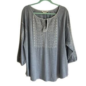 Lucky Brand Plus Size Cotton Peasant Blouse w Tassels Embroidered Boho Sz 1X